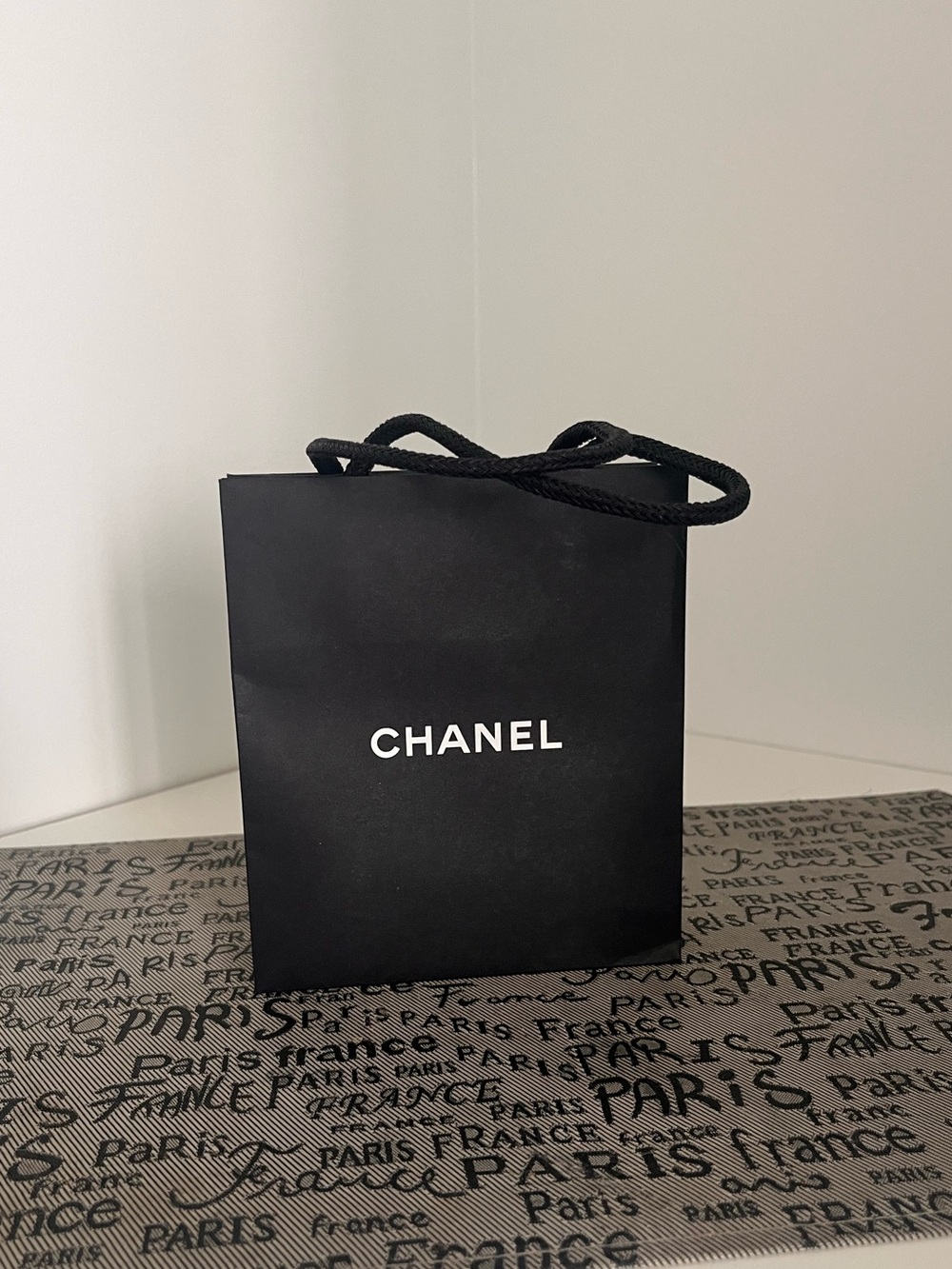 Chanel Black Paper Gift Bag with Rope Handles